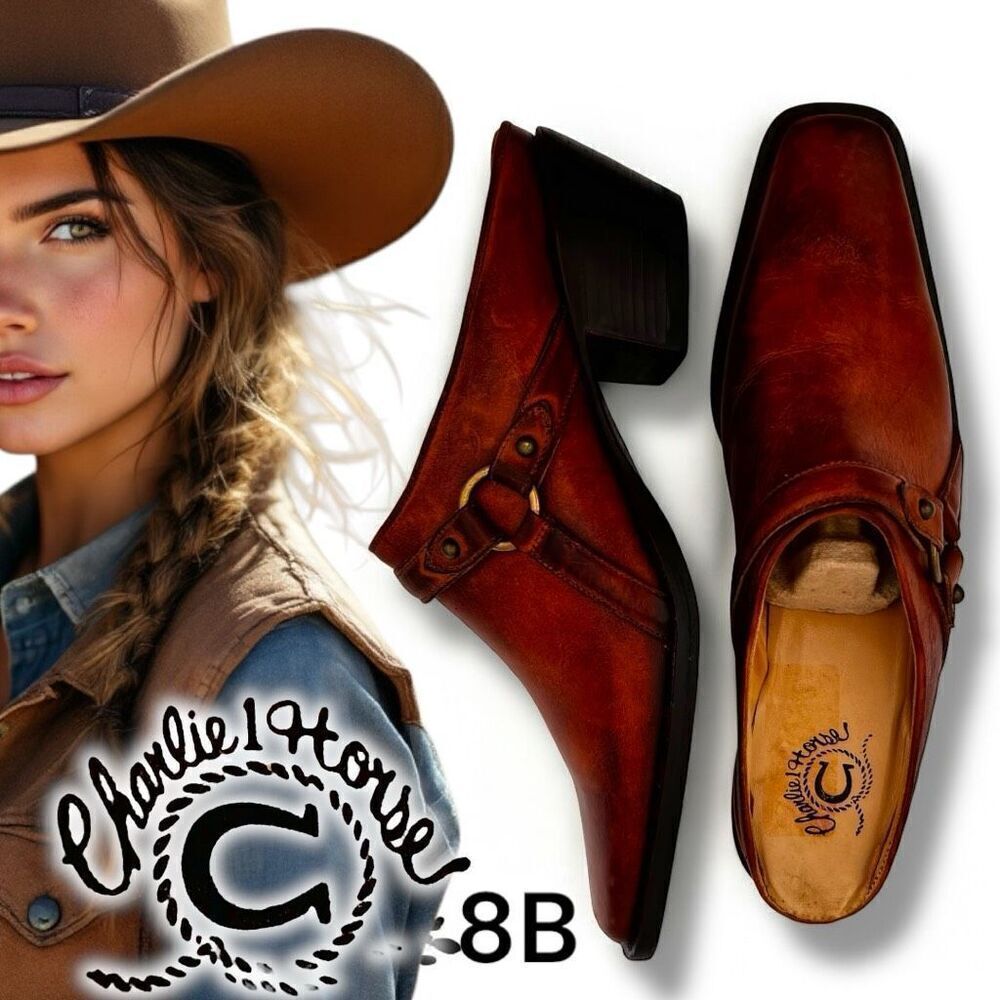 Charlie 1 Horse Women's Size 8 Leather Slip On Brazilian Western Mule Heel Brown